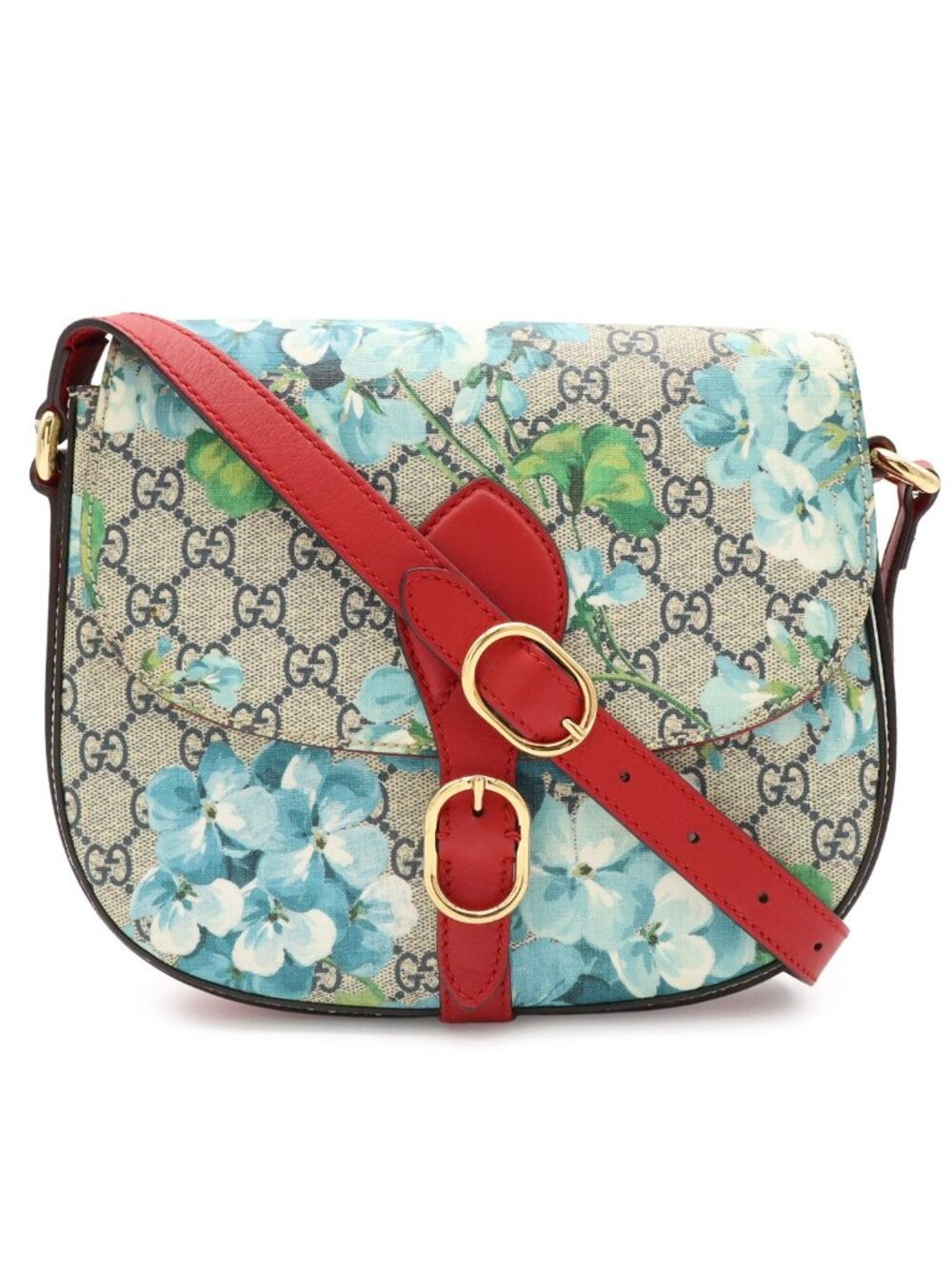 Gucci GG Blooms Supreme Shoulder Bag Pochette Crossbody Beige Blue Multicolor